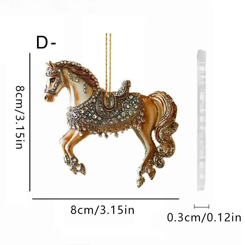 2D Acrylic Horse Car Rearview Mirror Pendant Charm Christmas Tree Ornament Party New Year Hanging Decoration Drop Ornaments